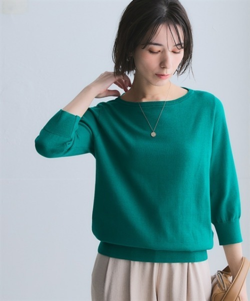 nissen（ニッセン）の「洗えるＵＶカット綿１００％ボートネック７分袖ニット＜大きいサイズ有＞（ニット/セーター・レディース・グレー/ライラック/ブラック/グレイッシュベージュ/グリーン/ブルー系その他・S/3L/LL/L/M）」の17枚目の写真