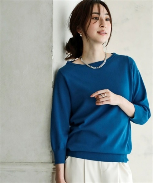 nissen（ニッセン）の「洗えるＵＶカット綿１００％ボートネック７分袖ニット＜大きいサイズ有＞（ニット/セーター・レディース・グレー/ライラック/ブラック/グレイッシュベージュ/グリーン/ブルー系その他・S/3L/LL/L/M）」の22枚目の写真