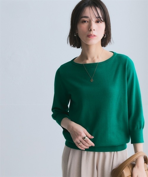 nissen（ニッセン）の「洗えるＵＶカット綿１００％ボートネック７分袖ニット＜大きいサイズ有＞（ニット/セーター・レディース・グレー/ライラック/ブラック/グレイッシュベージュ/グリーン/ブルー系その他・S/3L/LL/L/M）」の16枚目の写真