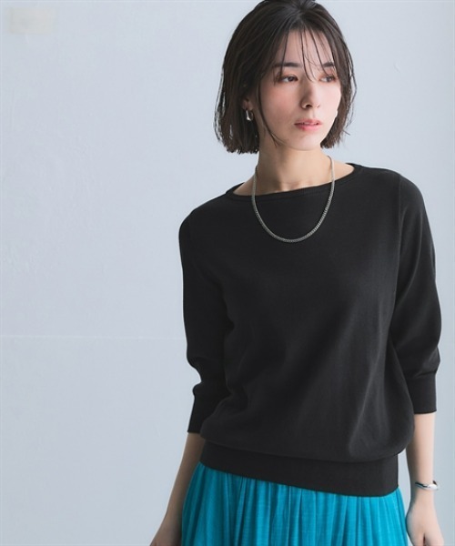 nissen（ニッセン）の「洗えるＵＶカット綿１００％ボートネック７分袖ニット＜大きいサイズ有＞（ニット/セーター・レディース・グレー/ライラック/ブラック/グレイッシュベージュ/グリーン/ブルー系その他・S/3L/LL/L/M）」の7枚目の写真