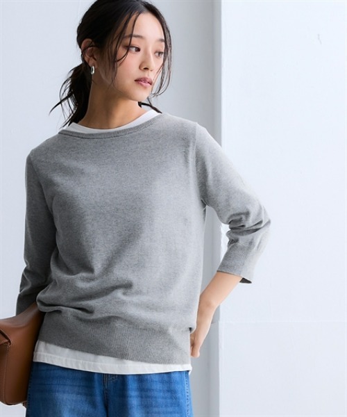 nissen（ニッセン）の「洗えるＵＶカット綿１００％ボートネック７分袖ニット＜大きいサイズ有＞（ニット/セーター・レディース・グレー/ライラック/ブラック/グレイッシュベージュ/グリーン/ブルー系その他・S/3L/LL/L/M）」の10枚目の写真