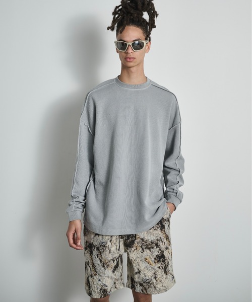 BLANK HOTEL(ブランクホテル)の「Inside-Out Waffle Long Sleeve Tee / インサイドアウトワッフルロングスリーブT(Tシャツ/カットソー・メンズ・グレー/ピンク・L/M)」の1枚目の写真