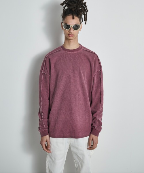 BLANK HOTEL(ブランクホテル)の「Inside-Out Waffle Long Sleeve Tee / インサイドアウトワッフルロングスリーブT(Tシャツ/カットソー・メンズ・グレー/ピンク・L/M)」の2枚目の写真