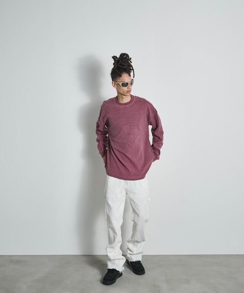 BLANK HOTEL(ブランクホテル)の「Inside-Out Waffle Long Sleeve Tee / インサイドアウトワッフルロングスリーブT(Tシャツ/カットソー・メンズ・グレー/ピンク・L/M)」の10枚目の写真