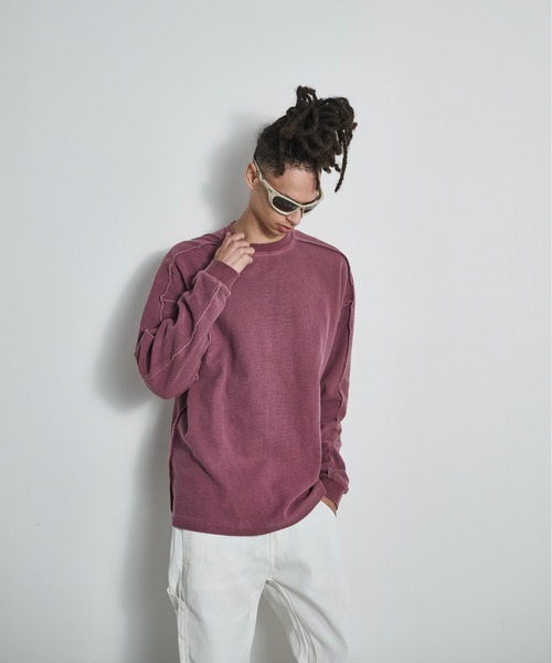 BLANK HOTEL(ブランクホテル)の「Inside-Out Waffle Long Sleeve Tee / インサイドアウトワッフルロングスリーブT(Tシャツ/カットソー・メンズ・グレー/ピンク・L/M)」の3枚目の写真