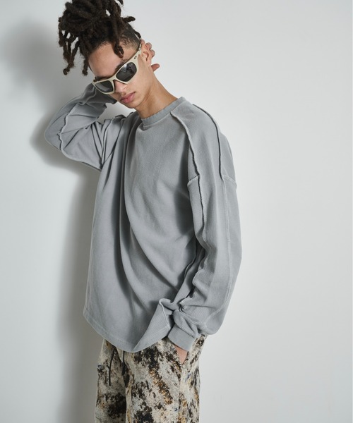 BLANK HOTEL(ブランクホテル)の「Inside-Out Waffle Long Sleeve Tee / インサイドアウトワッフルロングスリーブT(Tシャツ/カットソー・メンズ・グレー/ピンク・L/M)」の19枚目の写真