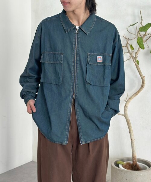 CPCM(シーピーシーエム)の「デニムジップシャツ(シャツ/ブラウス・レディース・ネイビー/ブルー系その他/ブラック/ブルー・MEDIUM/LARGE)」の4枚目の写真
