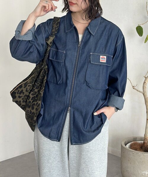 CPCM(シーピーシーエム)の「デニムジップシャツ(シャツ/ブラウス・レディース・ネイビー/ブルー系その他/ブラック/ブルー・MEDIUM/LARGE)」の3枚目の写真