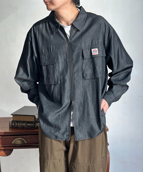 CPCM(シーピーシーエム)の「デニムジップシャツ(シャツ/ブラウス・レディース・ネイビー/ブルー系その他/ブラック/ブルー・MEDIUM/LARGE)」の2枚目の写真