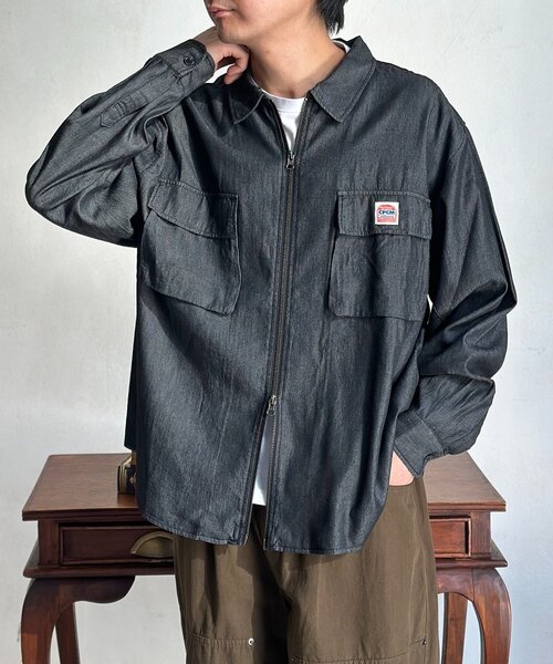 CPCM(シーピーシーエム)の「デニムジップシャツ(シャツ/ブラウス・レディース・ネイビー/ブルー系その他/ブラック/ブルー・MEDIUM/LARGE)」の8枚目の写真