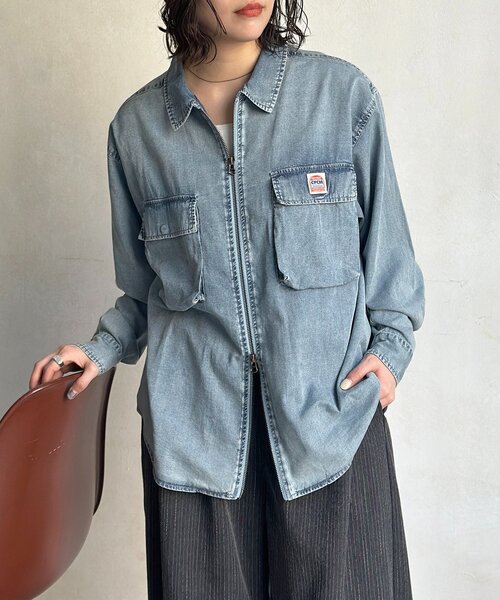CPCM(シーピーシーエム)の「デニムジップシャツ(シャツ/ブラウス・レディース・ネイビー/ブルー系その他/ブラック/ブルー・MEDIUM/LARGE)」の13枚目の写真