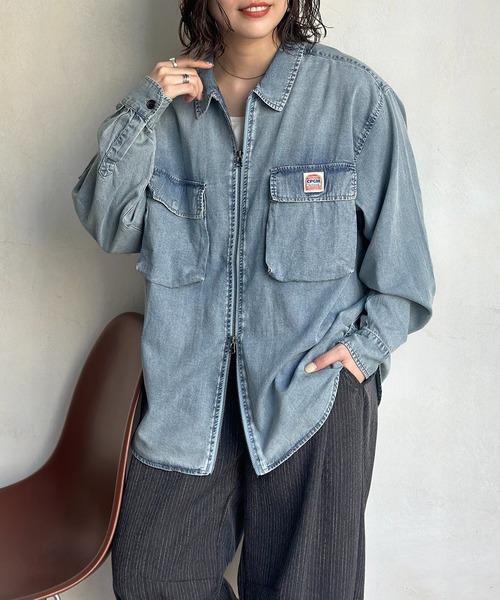 CPCM（シーピーシーエム）の「デニムジップシャツ（シャツ/ブラウス・レディース・ネイビー/ブルー系その他/ブラック/ブルー・MEDIUM/LARGE）」の4枚目の写真