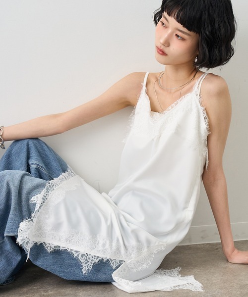 NOGLE(ノグル)の「【NOGLE/ノグル】サテンレースキャミミニワンピース(キャミソール・レディース・ホワイト/ブラック×ブラック/ブラック×ホワイト/ホワイト系/ホワイト系その他/ブラック系その他・FREE)」の3枚目の写真