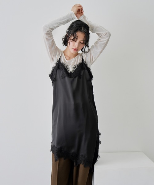 NOGLE（ノグル）の「【NOGLE/ノグル】サテンレースキャミミニワンピース（ワンピース・レディース・ホワイト/ブラック×ブラック/ブラック×ホワイト・FREE）」の3枚目の写真