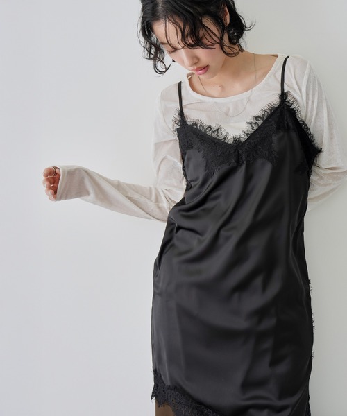 NOGLE（ノグル）の「【NOGLE/ノグル】サテンレースキャミミニワンピース（ワンピース・レディース・ホワイト/ブラック×ブラック/ブラック×ホワイト・FREE）」の15枚目の写真