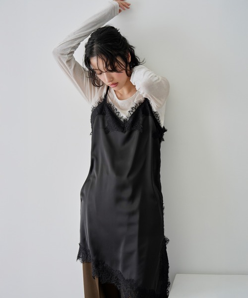 NOGLE（ノグル）の「【NOGLE/ノグル】サテンレースキャミミニワンピース（ワンピース・レディース・ホワイト/ブラック×ブラック/ブラック×ホワイト・FREE）」の14枚目の写真