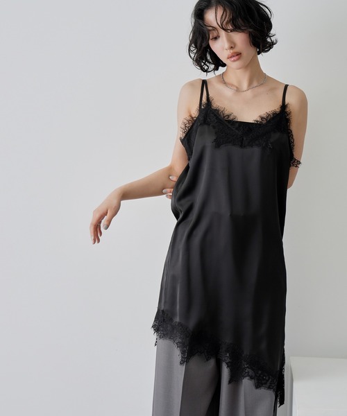 NOGLE（ノグル）の「【NOGLE/ノグル】サテンレースキャミミニワンピース（ワンピース・レディース・ホワイト/ブラック×ブラック/ブラック×ホワイト・FREE）」の4枚目の写真