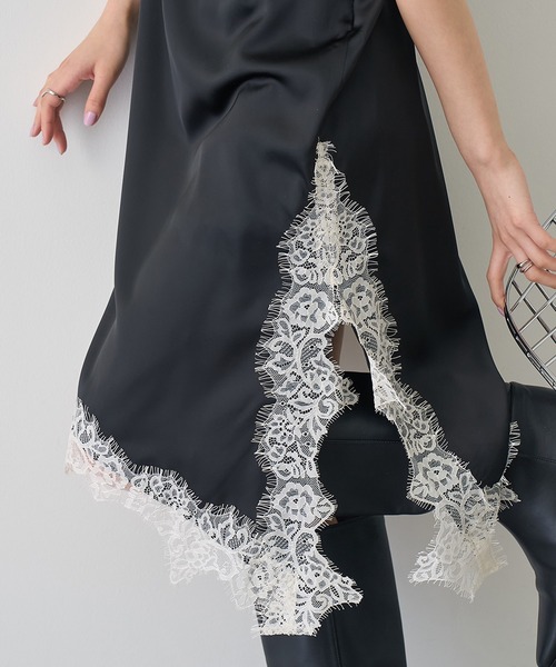 NOGLE（ノグル）の「【NOGLE/ノグル】サテンレースキャミミニワンピース（ワンピース・レディース・ホワイト/ブラック×ブラック/ブラック×ホワイト・FREE）」の22枚目の写真