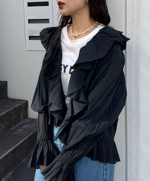WILLOW（ウィロー）の「【willow】ラッフルフリルブラウス（シャツ/ブラウス・レディース・ブラック/ホワイト・ONE SIZE）」の12枚目の写真