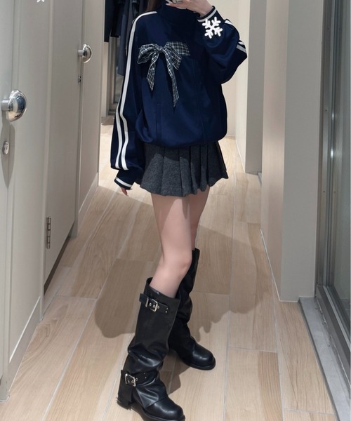nemne store（ネンネストア）の「リブラインリボントラックジャケット（その他アウター・レディース・ネイビー/コーラルピンク/アイボリー/ブラック・SMALL/MEDIUM）」の6枚目の写真