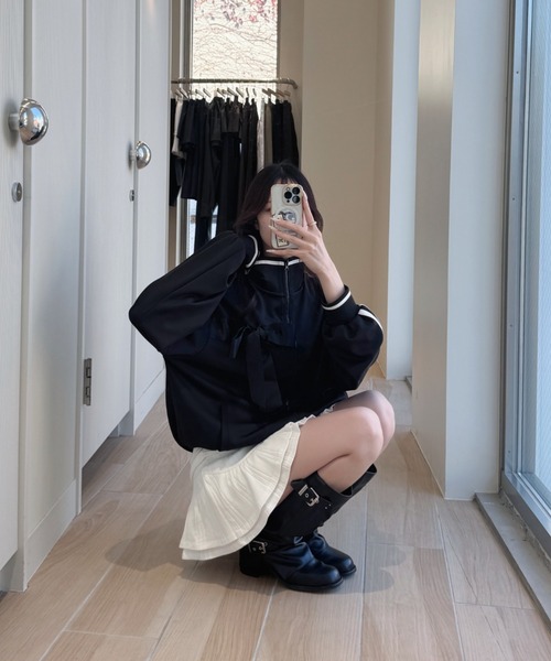 nemne store（ネンネストア）の「リブラインリボントラックジャケット（その他アウター・レディース・ネイビー/コーラルピンク/アイボリー/ブラック・SMALL/MEDIUM）」の10枚目の写真
