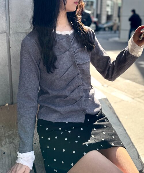 w closet（ダブルクローゼット）の「なみなみレイヤードカーディガン（カーディガン/ボレロ・レディース・ネイビー/アイボリー/ピンク/グレー/ブルー・FREE）」の3枚目の写真