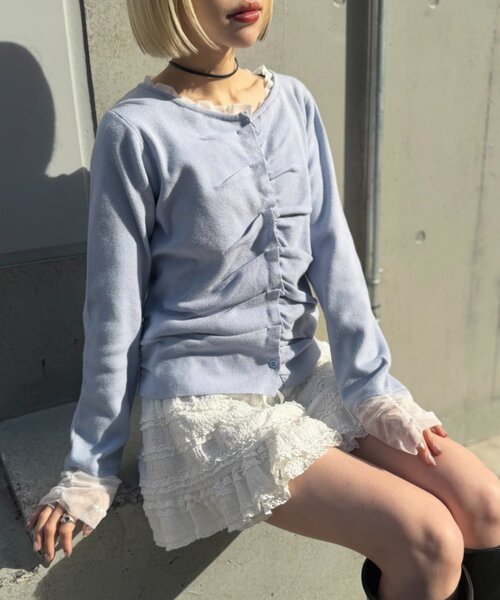 w closet（ダブルクローゼット）の「なみなみレイヤードカーディガン（カーディガン/ボレロ・レディース・ネイビー/アイボリー/ピンク/グレー/ブルー・FREE）」の5枚目の写真