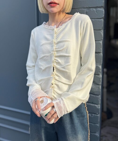 w closet（ダブルクローゼット）の「なみなみレイヤードカーディガン（カーディガン/ボレロ・レディース・ネイビー/アイボリー/ピンク/グレー/ブルー・FREE）」の2枚目の写真