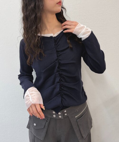 w closet（ダブルクローゼット）の「なみなみレイヤードカーディガン（カーディガン/ボレロ・レディース・ネイビー/アイボリー/ピンク/グレー/ブルー・FREE）」の20枚目の写真