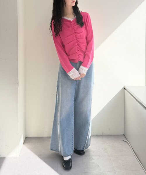 w closet（ダブルクローゼット）の「なみなみレイヤードカーディガン（カーディガン/ボレロ・レディース・ネイビー/アイボリー/ピンク/グレー/ブルー・FREE）」の9枚目の写真