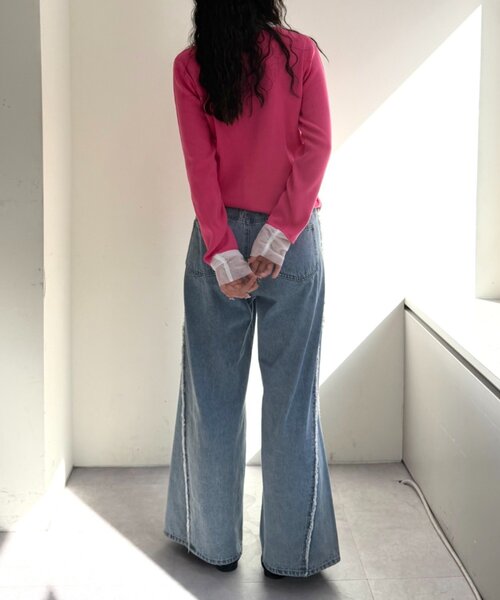 w closet（ダブルクローゼット）の「なみなみレイヤードカーディガン（カーディガン/ボレロ・レディース・ネイビー/アイボリー/ピンク/グレー/ブルー・FREE）」の7枚目の写真