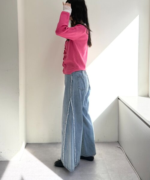 w closet（ダブルクローゼット）の「なみなみレイヤードカーディガン（カーディガン/ボレロ・レディース・ネイビー/アイボリー/ピンク/グレー/ブルー・FREE）」の6枚目の写真