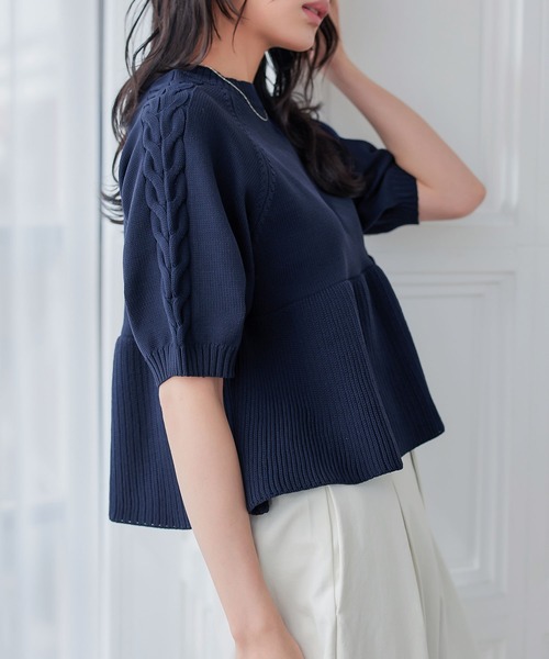 overE ペプラムニットトップス：ネイビー 96 titivate（ティティベイト） ニット セーター 前後2wayペプラムニット
