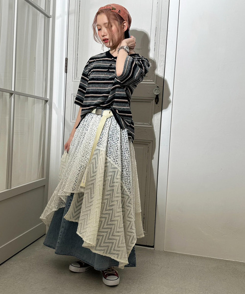 DOUBLE NAME（ダブルネーム）の「flowerレースランダムヘムスカート（スカート・レディース・ブラック/オフホワイト・FREE）」の10枚目の写真