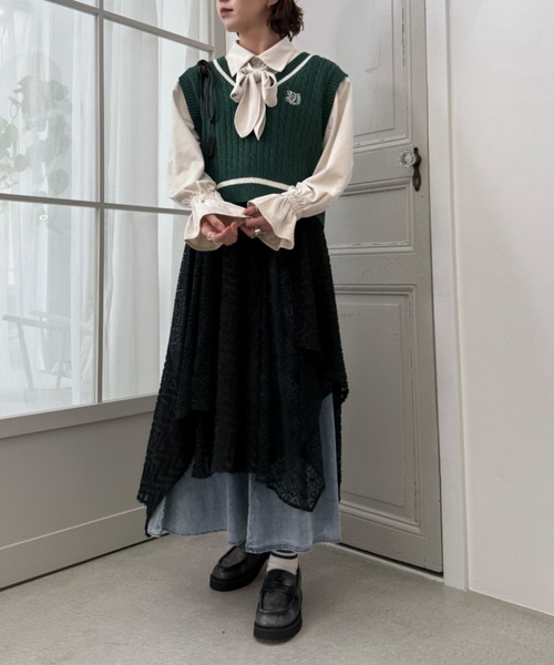 DOUBLE NAME（ダブルネーム）の「flowerレースランダムヘムスカート（スカート・レディース・ブラック/オフホワイト・FREE）」の2枚目の写真