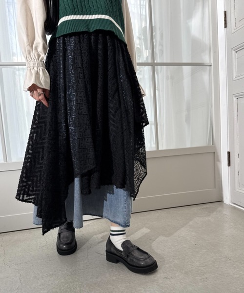DOUBLE NAME（ダブルネーム）の「flowerレースランダムヘムスカート（スカート・レディース・ブラック/オフホワイト・FREE）」の9枚目の写真
