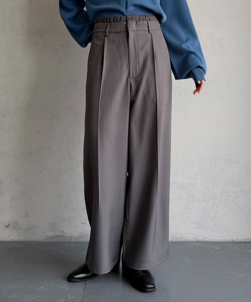 &g'aime（アンジェム）の「【&ｇ'aime 】ダブルウエストストライプパンツ　Double-Waist Stripe Pants（スラックス・レディース・チャコールグレー/グリーン/ブラック・FREE）」の3枚目の写真