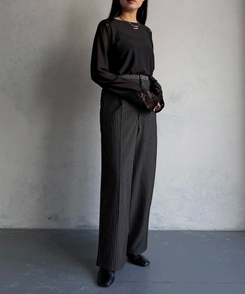 &g'aime（アンジェム）の「【&ｇ'aime 】ダブルウエストストライプパンツ　Double-Waist Stripe Pants（スラックス・レディース・チャコールグレー/グリーン/ブラック・FREE）」の5枚目の写真