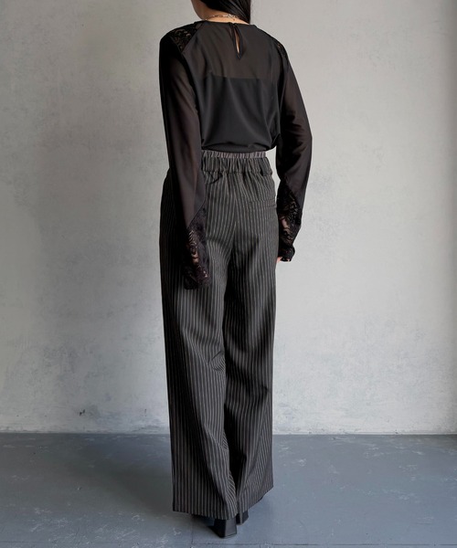 &g'aime（アンジェム）の「【&ｇ'aime 】ダブルウエストストライプパンツ　Double-Waist Stripe Pants（スラックス・レディース・チャコールグレー/グリーン/ブラック・FREE）」の6枚目の写真