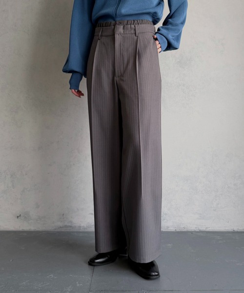&g'aime（アンジェム）の「【&ｇ'aime 】ダブルウエストストライプパンツ　Double-Waist Stripe Pants（スラックス・レディース・チャコールグレー/グリーン/ブラック・FREE）」の7枚目の写真