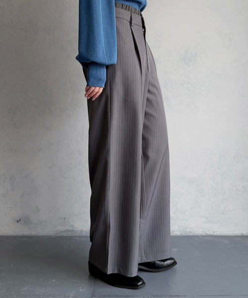 &g'aime（アンジェム）の「【&ｇ'aime 】ダブルウエストストライプパンツ　Double-Waist Stripe Pants（スラックス・レディース・チャコールグレー/グリーン/ブラック・FREE）」の9枚目の写真