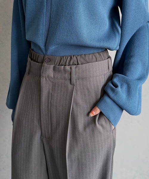 &g'aime（アンジェム）の「【&ｇ'aime 】ダブルウエストストライプパンツ　Double-Waist Stripe Pants（スラックス・レディース・チャコールグレー/グリーン/ブラック・FREE）」の13枚目の写真