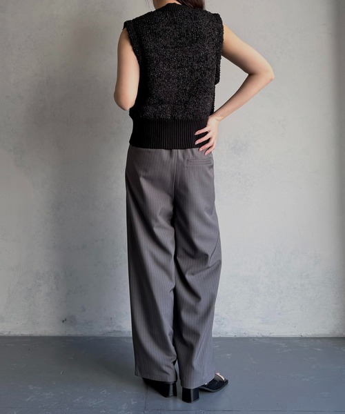 &g'aime（アンジェム）の「【&ｇ'aime 】ダブルウエストストライプパンツ　Double-Waist Stripe Pants（スラックス・レディース・チャコールグレー/グリーン/ブラック・FREE）」の14枚目の写真