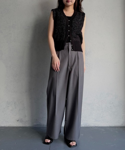 &g'aime（アンジェム）の「【&ｇ'aime 】ダブルウエストストライプパンツ　Double-Waist Stripe Pants（スラックス・レディース・チャコールグレー/グリーン/ブラック・FREE）」の15枚目の写真