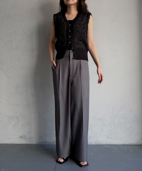 &g'aime（アンジェム）の「【&ｇ'aime 】ダブルウエストストライプパンツ　Double-Waist Stripe Pants（スラックス・レディース・チャコールグレー/グリーン/ブラック・FREE）」の16枚目の写真