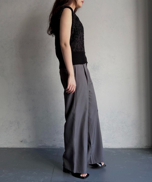 &g'aime（アンジェム）の「【&ｇ'aime 】ダブルウエストストライプパンツ　Double-Waist Stripe Pants（スラックス・レディース・チャコールグレー/グリーン/ブラック・FREE）」の17枚目の写真