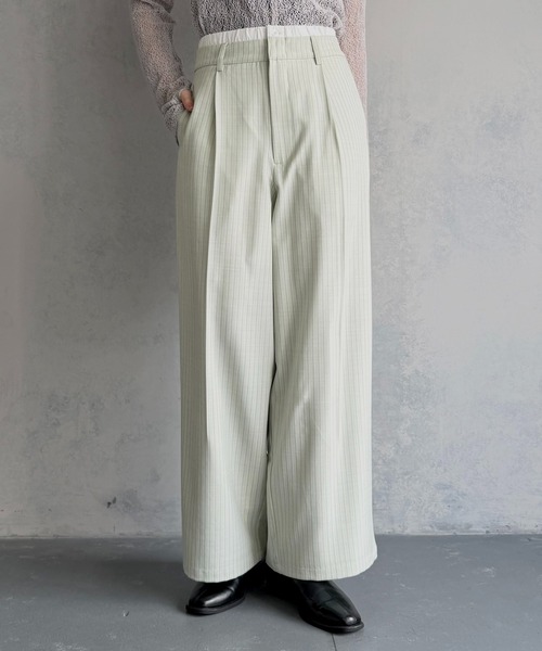 &g'aime（アンジェム）の「【&ｇ'aime 】ダブルウエストストライプパンツ　Double-Waist Stripe Pants（スラックス・レディース・チャコールグレー/グリーン/ブラック・FREE）」の18枚目の写真