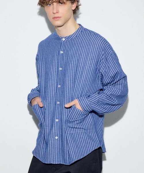 AZUL by moussy（アズールバイマウジー）の「プリズナーシャツ（シャツ/ブラウス・メンズ・ブラック系その他/ブルー系その他/ベージュ系その他・MEDIUM/LARGE）」の3枚目の写真