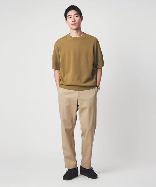 green label relaxing（グリーンレーベルリラクシング）の「BREEZY ペーパー 半袖 クルーネック ニット Tシャツ -ハンドウォッシャブル・抗菌・通気性-（ベスト・メンズ・ライトグレー/マスタード/ネイビー・S/M/L/XL）」の4枚目の写真
