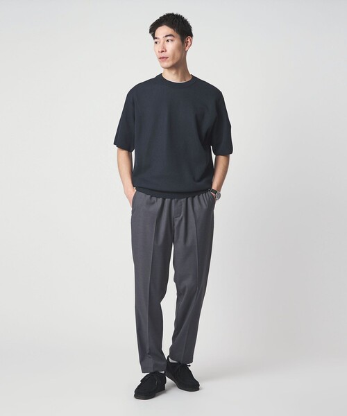 green label relaxing（グリーンレーベルリラクシング）の「BREEZY ペーパー 半袖 クルーネック ニット Tシャツ -ハンドウォッシャブル・抗菌・通気性-（ベスト・メンズ・ライトグレー/マスタード/ネイビー・S/M/L/XL）」の12枚目の写真